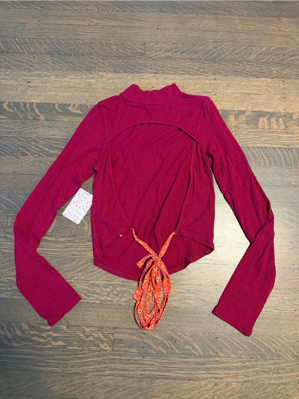 NWT Free People Edge Of Town in Night Out Fuchsia Top Medium Tie Back Open Back